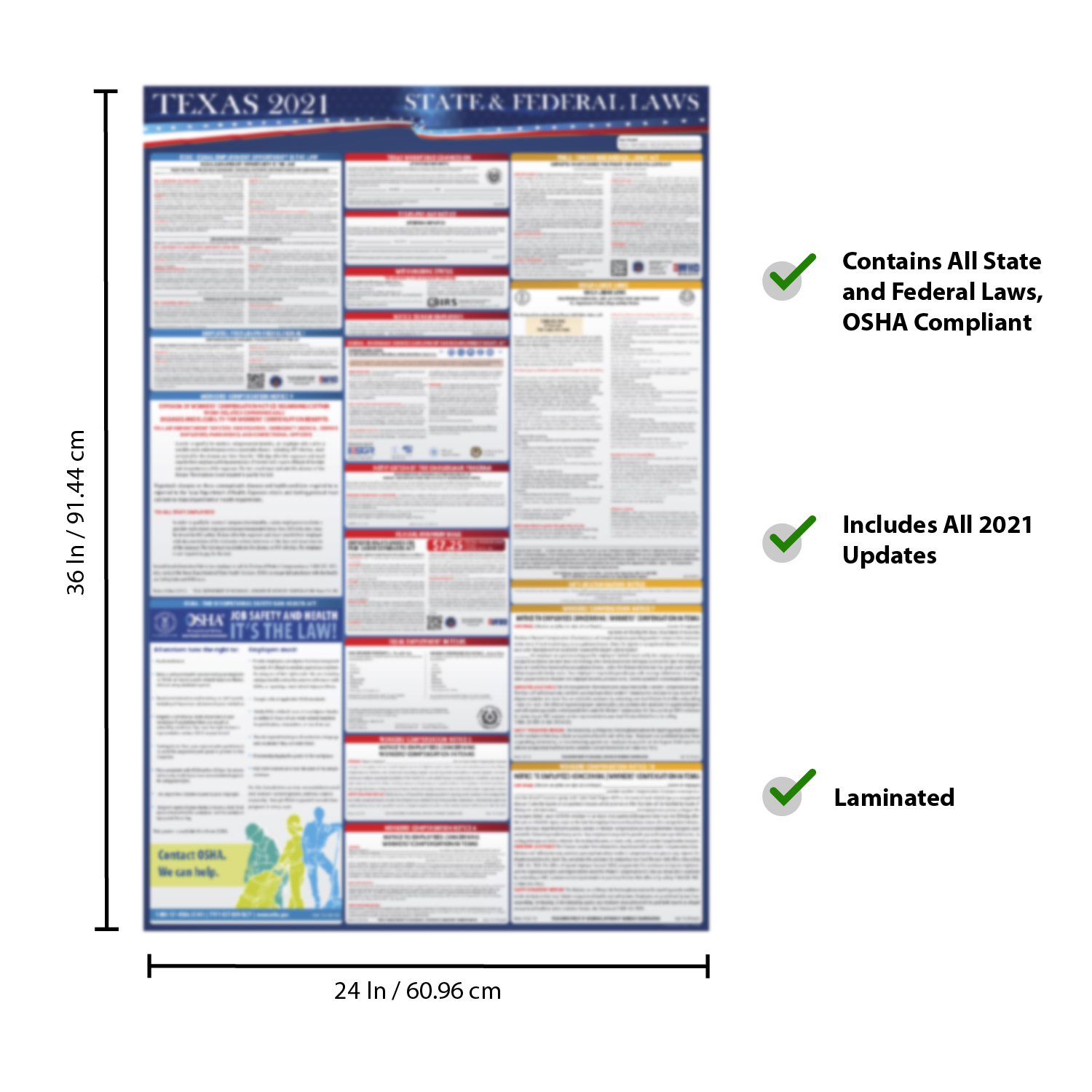 2021 Texas State and Federal Labor Laws Poster OSHA Compliant